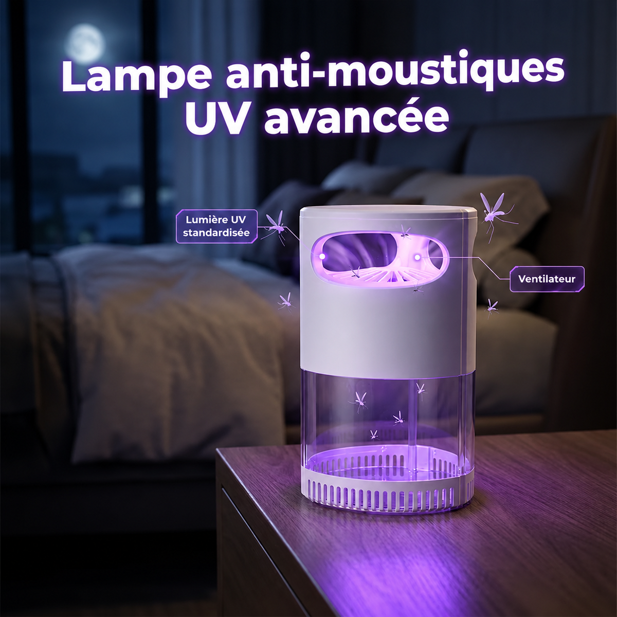 MoustiZap™  — Piège à moustiques et insecte UV silencieux et sans fumée