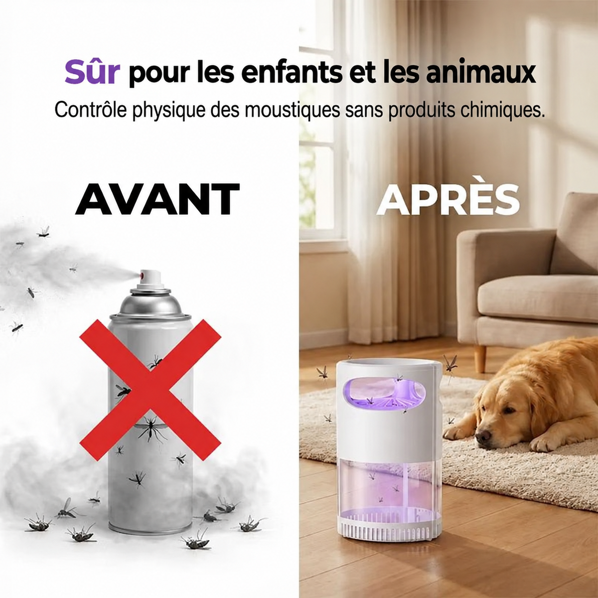 MoustiZap™  — Piège à moustiques et insecte UV silencieux et sans fumée