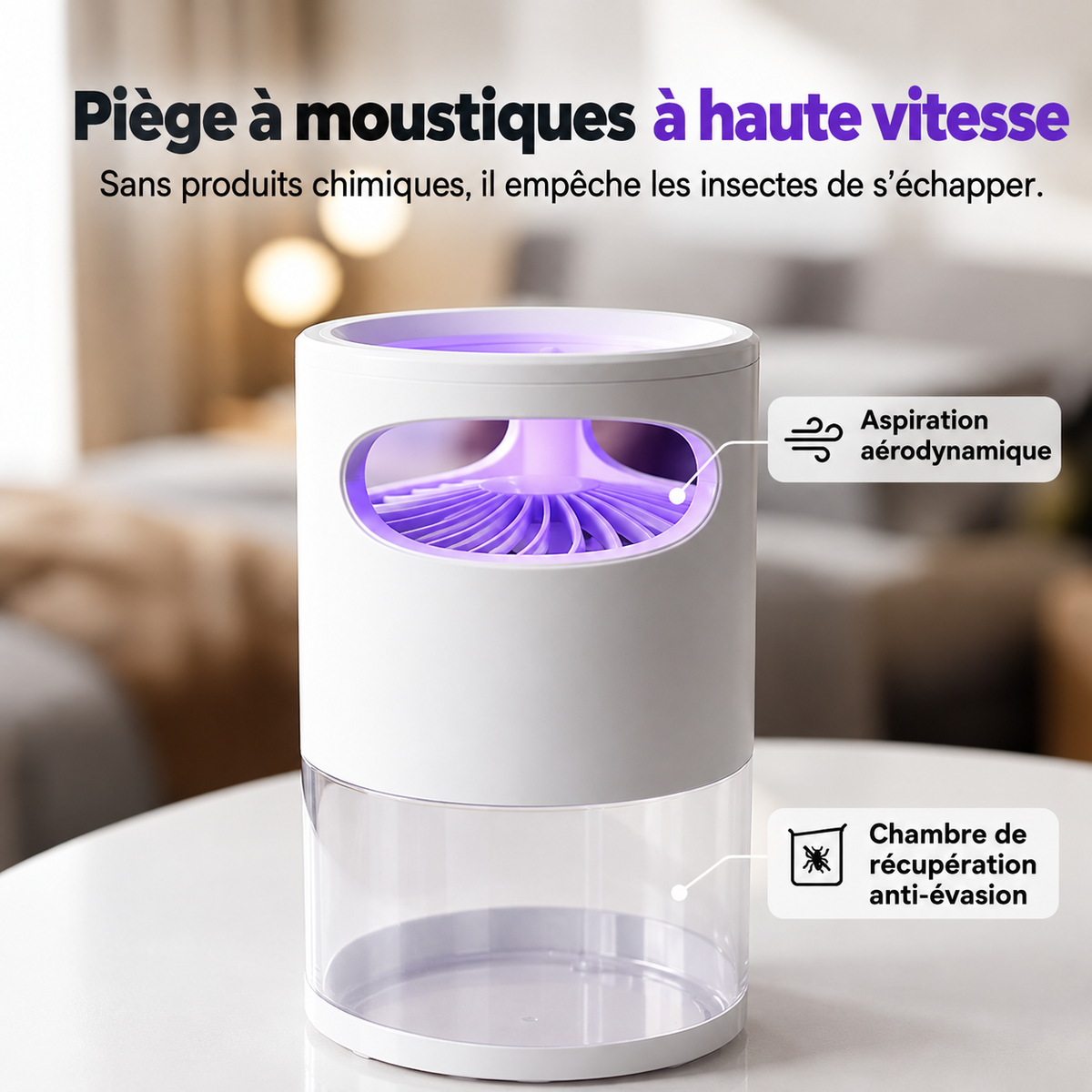 MoustiZap™  — Piège à moustiques et insecte UV silencieux et sans fumée